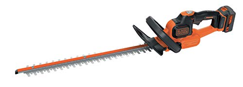 Black+Decker 18V 4.0 Ah Akku-Heckenschere, Antiblockierfunktion, inkl. Schnellladegerät, 50 cm Schwertlänge, 18 mm Schnittstärke, GTC18504PC, schwarz orange