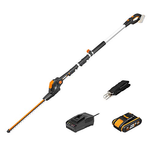 Worx 18V(20V MAX) Akku Teleskop Heckenschere Heckenschneider WG252E, 2,0Ah, PowerShare, lasergeschnittene Diamantmesser, 1 Std.Schnellladegerät