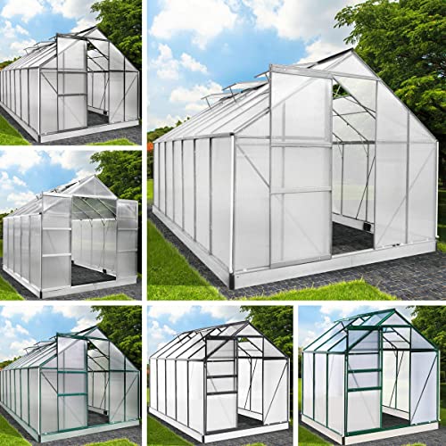 BRAST® Gewächshaus Aluminium mit Fundament | 40 Modelle | 130x190x195cm - 490x250x235cm | TÜV geprüft | 6mm Hohlkammerplatten | rostfrei wetterfest temperaturbeständig | 190x190x195cm Grau