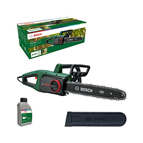 Bosch Kettensäge UniversalChain 40 (1800 W, Gewicht: 4,2 kg, Kettengeschwindigkeit: 12 m/s, mit Kettensägenöl inklusive, im Karton) – Amazon Edition