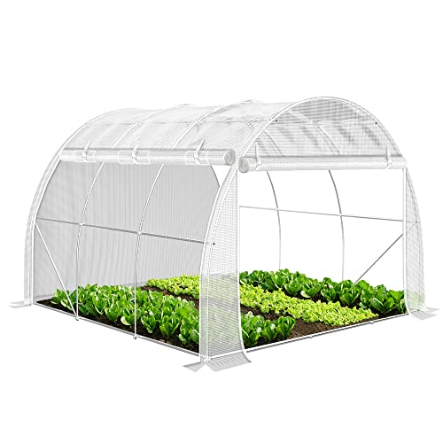 VOUNOT® Gewächshaus Foliengewächshaus, Seitenwände Aufrollbar Winterfest, Tomatenhaus Folientunnel, 3x3x2m 9m², Weiß VOUNOT® Gewächshaus Foliengewächshaus, Seitenwände Aufrollbar Winterfest, Tomatenhaus Folientunnel, 3x3x2m 9m², Weiß
