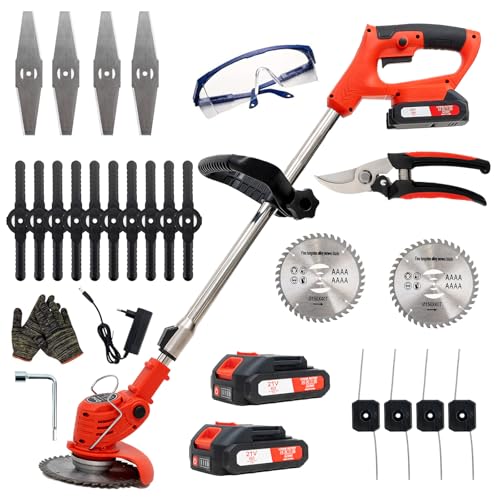 OUTIGO Akku Rasentrimmer mit Akku, Rasenkantenschneider mit 2 Akkus 21V und 4 Messertypen+1 Gartenschere, Verstellbarer Teleskop-Führungsholm Desbrozadoraeléctrico inalámbrico OUTIGO Akku Rasentrimmer mit Akku, Rasenkantenschneider mit 2 Akkus 21V und 4 Messertypen+1 Gartenschere, Verstellbarer Teleskop-Führungsholm Desbrozadoraeléctrico inalámbrico