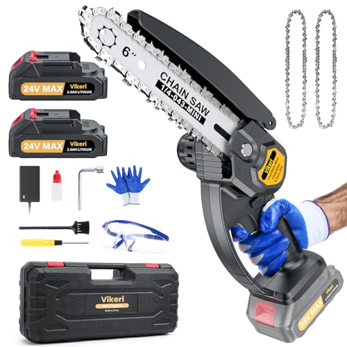 Mini Kettensäge mit Akku - Vikeri 6 Zoll Akku Stsäge mit 2 Akkus und 2 Ketten, Sicherheitsverriegelung, Handsäge elektrisch für Gartenscheren Astschere Holzschneidenz (mini) Mini Kettensäge mit Akku - Vikeri 6 Zoll Akku Stsäge mit 2 Akkus und 2 Ketten, Sicherheitsverriegelung, Handsäge elektrisch für Gartenscheren Astschere Holzschneidenz (mini)