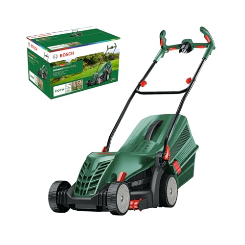 Bosch kabelgebundener Rasenmäher UniversalRotak 34-405 (1300-W-Motor, Schnittbreite: 34 cm, 40-Liter-Grasfangkorb, geeignet für ebenes Rasenmähen und Schneiden kleinster Kanten) Bosch kabelgebundener Rasenmäher UniversalRotak 34-405 (1300-W-Motor, Schnittbreite: 34 cm, 40-Liter-Grasfangkorb, geeignet für ebenes Rasenmähen und Schneiden kleinster Kanten)