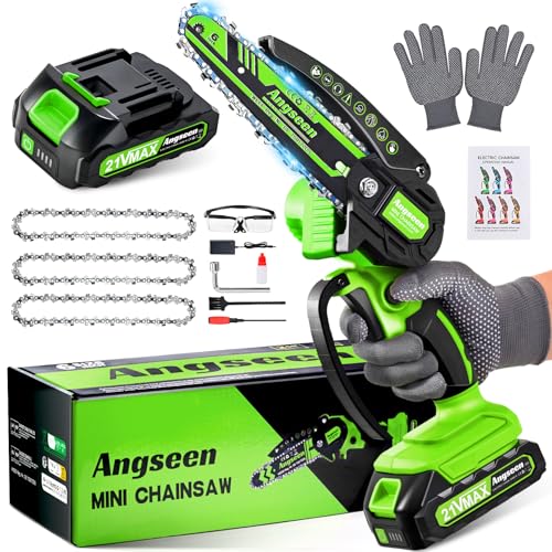 Angseen Akku Kettensäge, 6 Zoll Mini Kettensäge mit 3 Ketten und 850W Motor, Akku-Astsäge mit 1 Akku und Sicherheitsverriegelung, Starke Elektro-Handkettensäge für Holz, Astschere & Gartenarbeit Angseen Akku Kettensäge, 6 Zoll Mini Kettensäge mit 3 Ketten und 850W Motor, Akku-Astsäge mit 1 Akku und Sicherheitsverriegelung, Starke Elektro-Handkettensäge für Holz, Astschere & Gartenarbeit