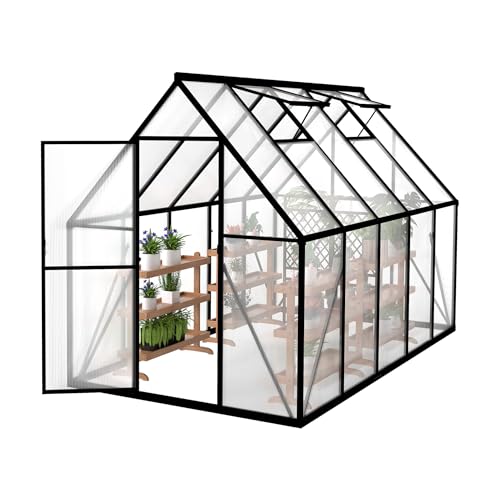 FIVMEN Gewächshaus Aluminium Gartengewächshäuser mit 6 cm Fundament und 4 mm PC Platte Treibhaus Tomatenhaus Gartenhaus UV beständig Wetterfest für den Garten, 280x180x195 cm