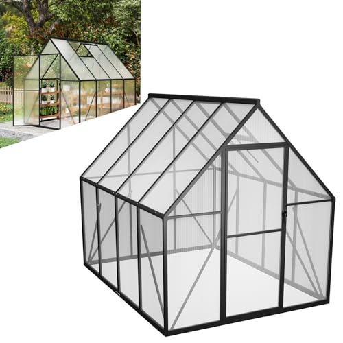 LZQ Gartengewächshaus Aluminium mit Fundament 230x180x195 cm Gewächshaus Pflanzenhaus mit Schiebetür und Dachfenster Treibhaus Gartenhaus Winterfest Aufzucht Tomatenhaus (6x8 ft) LZQ Gartengewächshaus Aluminium mit Fundament 230x180x195 cm Gewächshaus Pflanzenhaus mit Schiebetür und Dachfenster Treibhaus Gartenhaus Winterfest Aufzucht Tomatenhaus (6x8 ft)