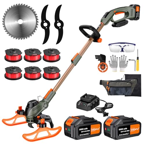 WeGofly Rasentrimmer mit Akku, (2 x 21V 5.0A Akku und schnelles Ladegerät), 4-in-1-Rasentrimmer/Radkantenschneider/Mini Rasenmäher/Freischneider, Motorsense Akku Mit 3-Schneidemethoden WeGofly Rasentrimmer mit Akku, (2 x 21V 5.0A Akku und schnelles Ladegerät), 4-in-1-Rasentrimmer/Radkantenschneider/Mini Rasenmäher/Freischneider, Motorsense Akku Mit 3-Schneidemethoden