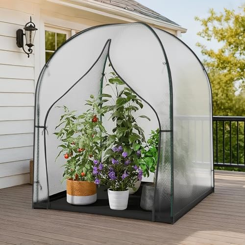 SUNYRISY Gewächshaus Klein Überwinterungszelt für Pflanzen, 3-lagige Blasenfilm Tomatengewächshaus Foliengewächshaus für Balkon, Garten, mit Wasserdicht Bodenplane, L 150 x B 150 x H 190 cm SUNYRISY Gewächshaus Klein Überwinterungszelt für Pflanzen, 3-lagige Blasenfilm Tomatengewächshaus Foliengewächshaus für Balkon, Garten, mit Wasserdicht Bodenplane, L 150 x B 150 x H 190 cm