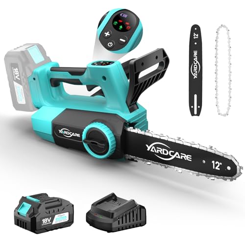 YARDCARE Akku-Kettensäge 12 Zoll mit LED-Display, 1200 W Bürstenloser Motor, 4Ah Li-Ion Akku & Ladegerät, Werkzeuglose Kettenspannung, Automatische Kettenschmierung, Mit Aufhängehaken YARDCARE Akku-Kettensäge 12 Zoll mit LED-Display, 1200 W Bürstenloser Motor, 4Ah Li-Ion Akku & Ladegerät, Werkzeuglose Kettenspannung, Automatische Kettenschmierung, Mit Aufhängehaken