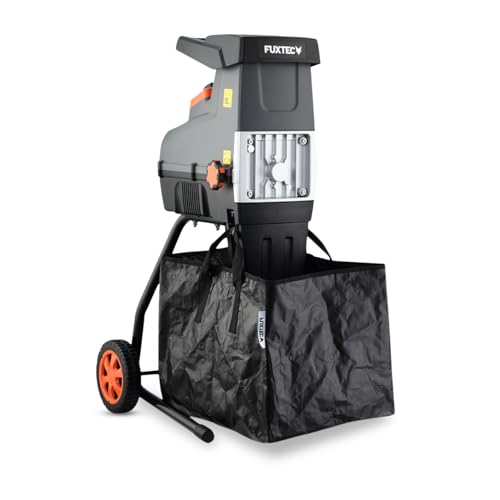 FUXTEC Elektro Gartenhäcksler FX-EGH2800T, Walzenhäcksler mit 2800W Leistung, max. 44mm Aststärke, 60L Fangsack, leises Schneidsystem mit automatischem Einzug, inkl. Rückwärtslauf und Überlastschutz